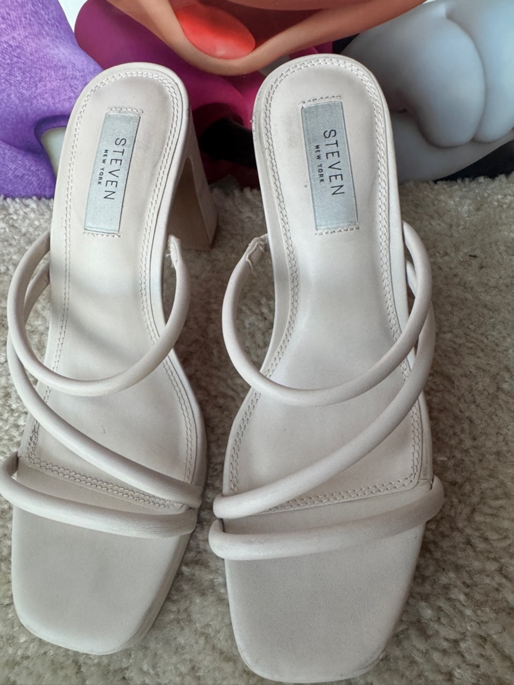 Seven7 Cream Strappy Block Heel Sandals
